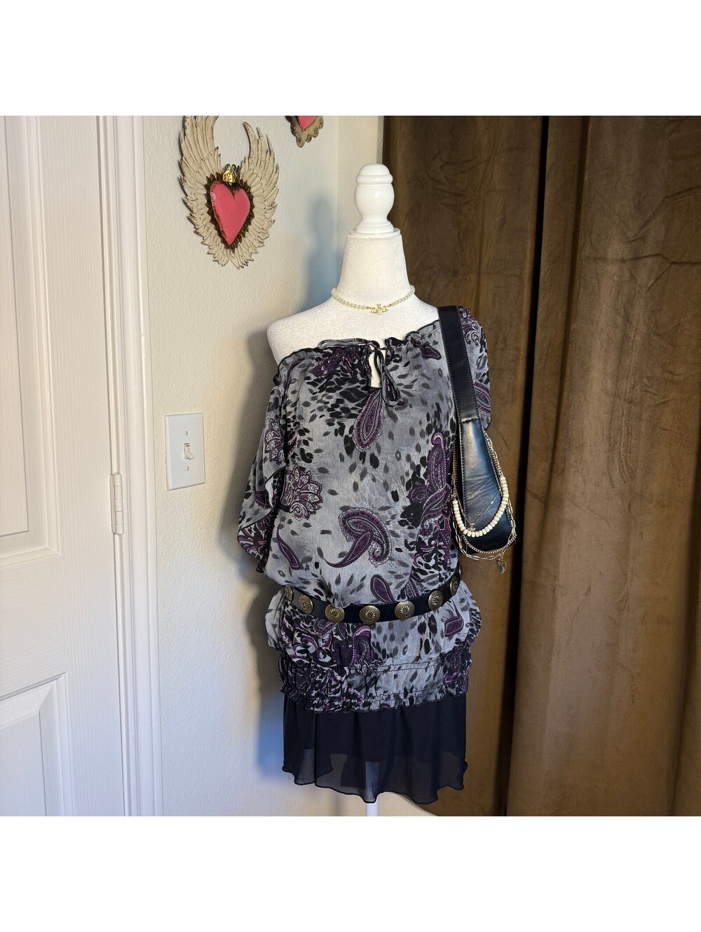Judith Y2K Brand Sheer Chiffon Cinched Waist Tie Detail Blouse Boho Whimsical 2X